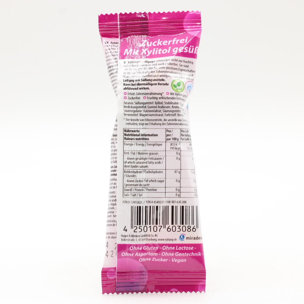 MIRADENT XyliPOP Lolli Zahnpflegelolli Erdbeere