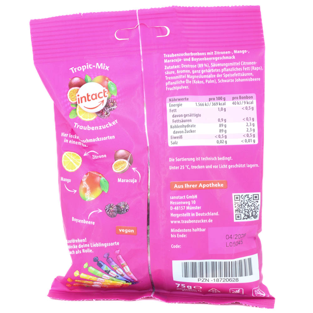 INTACT Traubenzucker Beutel Tropic-Mix