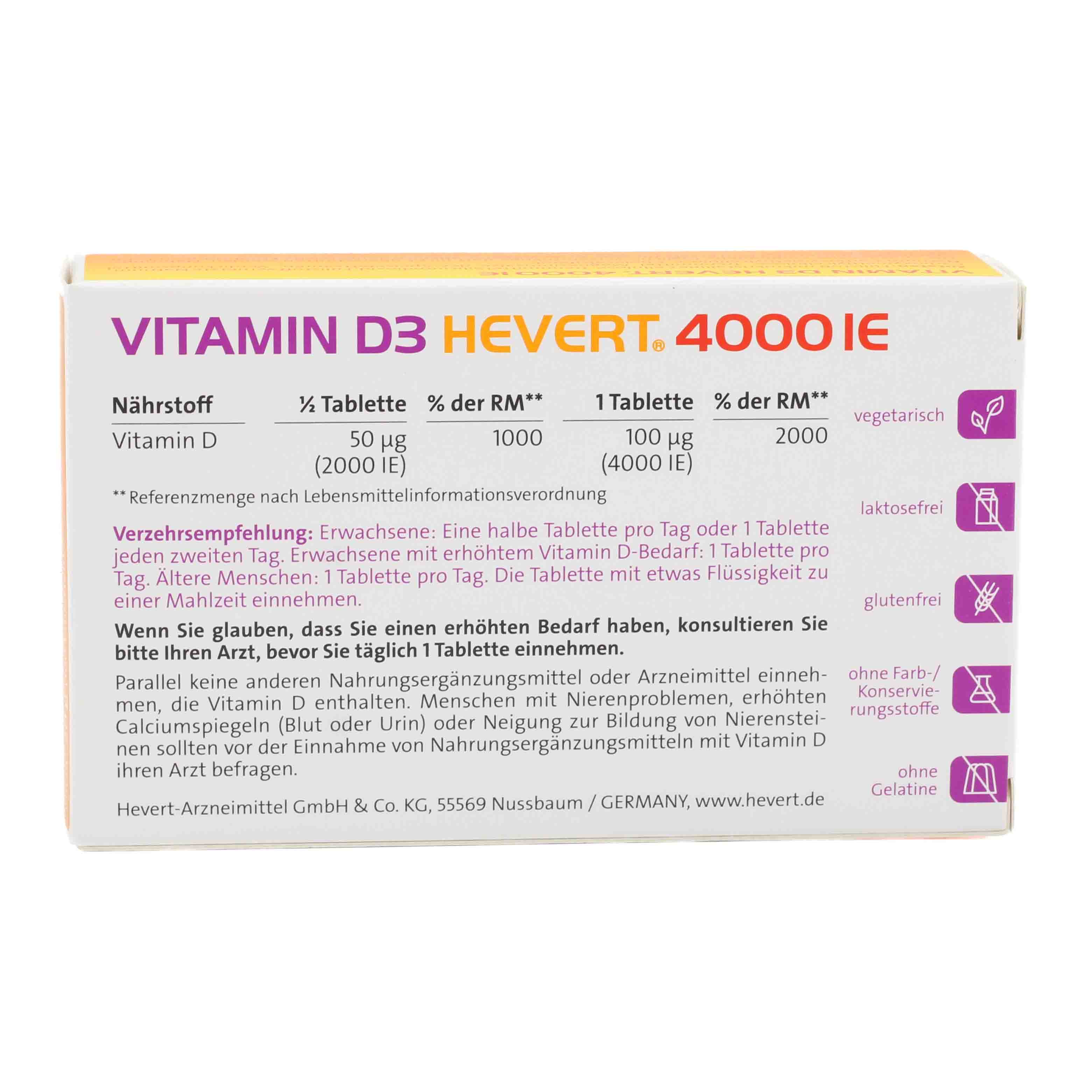 VITAMIN D3 HEVERT 4000 I.E. Tabletten