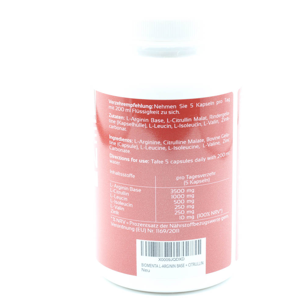 BIOMENTA L-Arginin Base+Citrullin+BCAA+Zink Kaps.