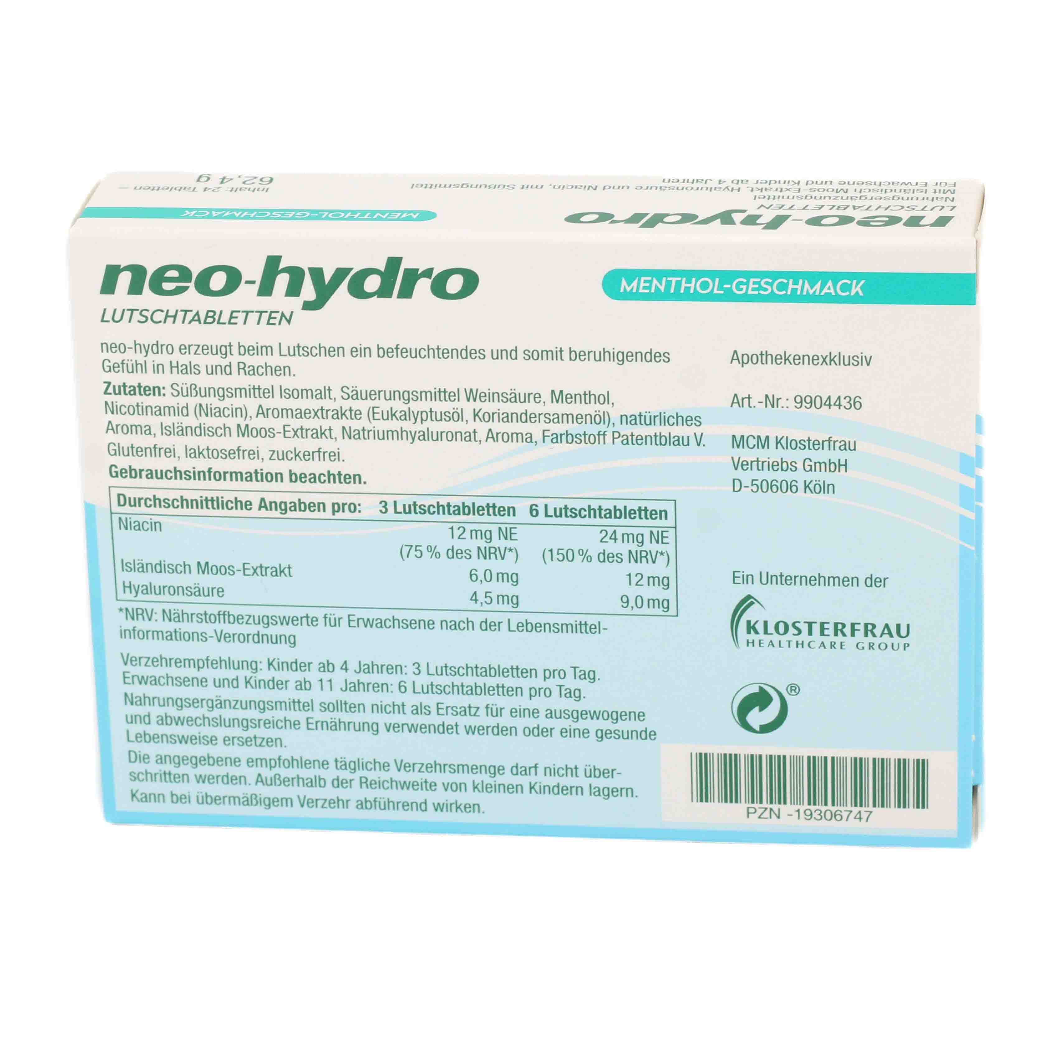 NEO-HYDRO Lutschtabletten Menthol zuckerfrei
